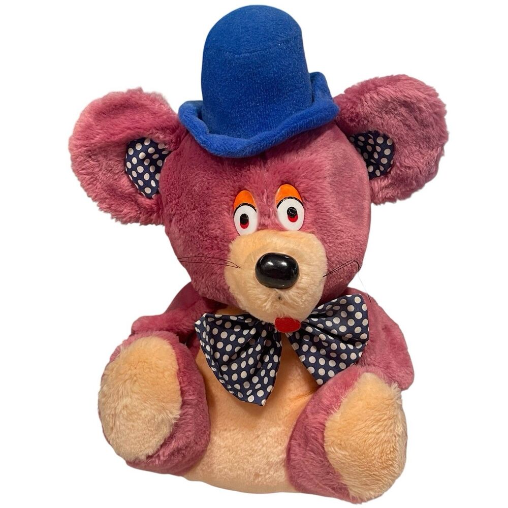 Vintage Ganz Bros ? Plush Pink Mouse Blue Hat Polkadot Ears Bow Tie 12”